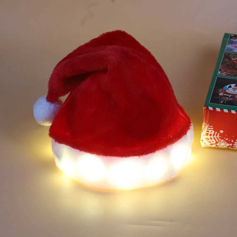 2024 Luminous Santa Hat LED lights Long Plush Christmas Hat Headdress Christmas Supplies Gift Y251115