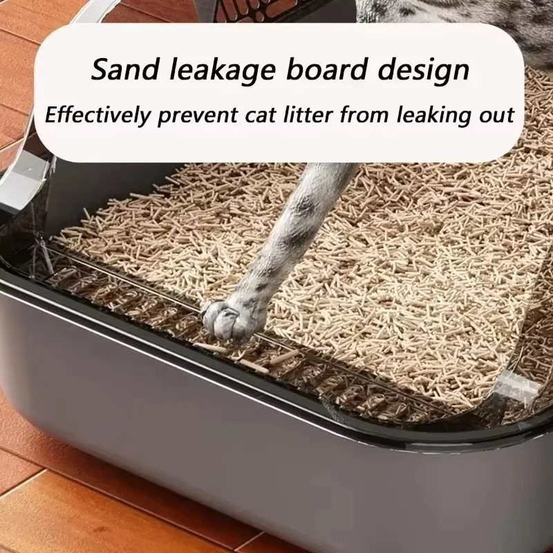 Splashproof Cat Litter Box High Side Semi-Enclosed Portable Cats Sandbox Non-Stick Surface with Litter Scoop Pet Toilet Supplies 250414