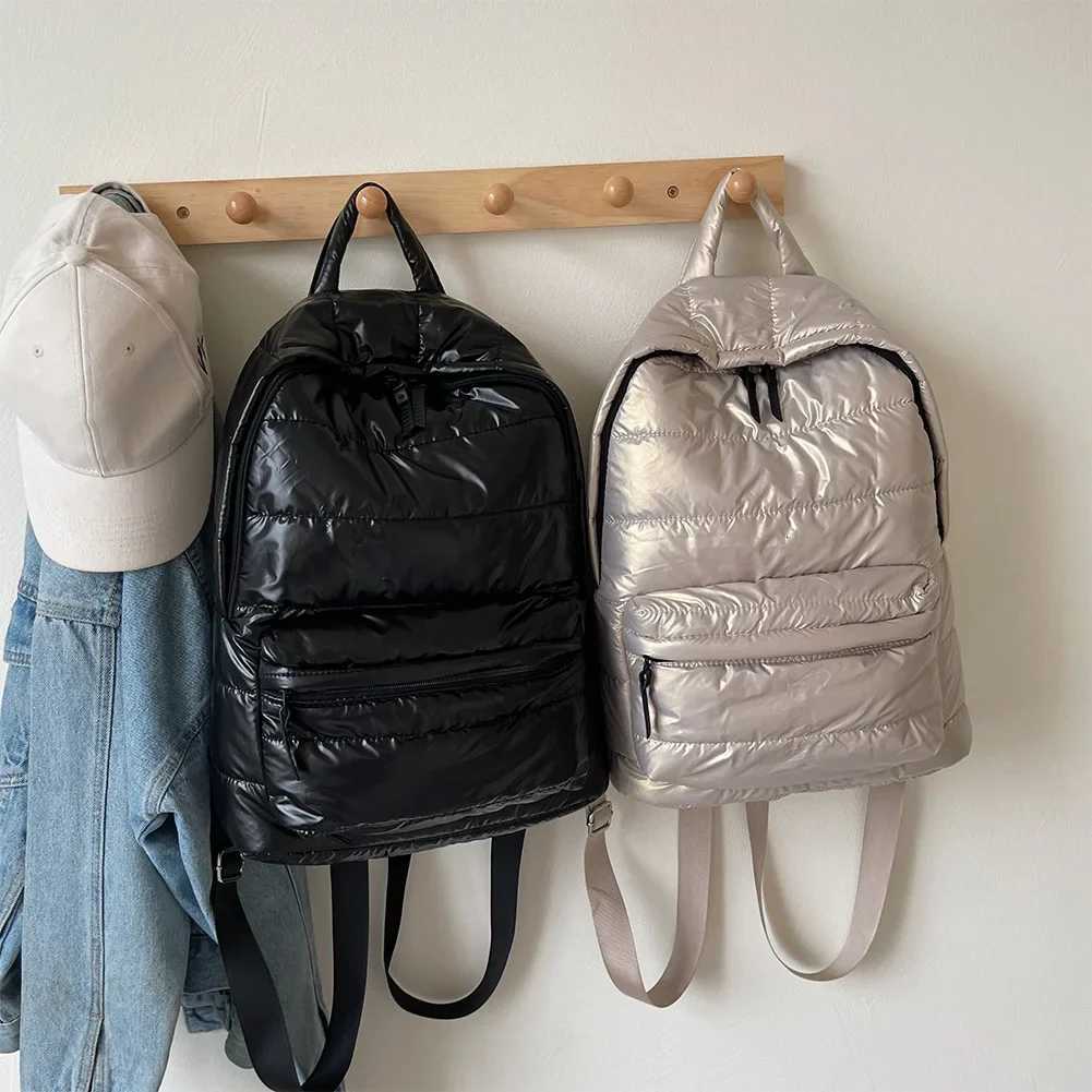 2024 Winter Ultra Light Space Down Womens Backpack Quilted Plaid Female School Backpacks Bags for Women Girls Kawaii BackpackW251114
