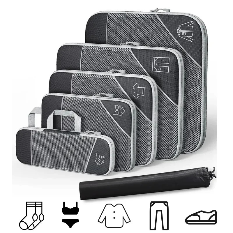 6Pcs Set Travel Storage Organizer Portable Clothes Storage Bags Lightweight Suitcase Bag Compressed Packing Cubes Luggage Bags 250407
