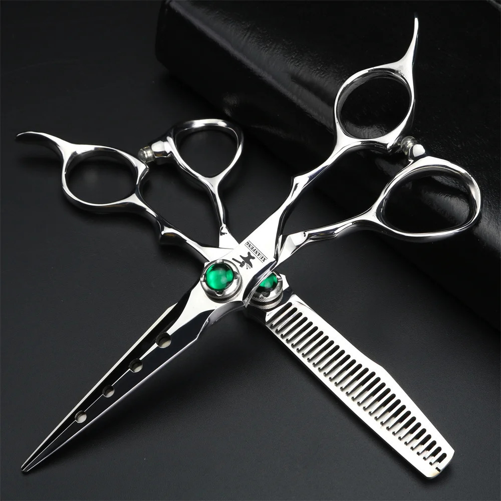 XUANFENG VG10 Steel Emerald Screw Silver Hair Scissors Barber Cutting Scissors and Thinning Scissors 250414