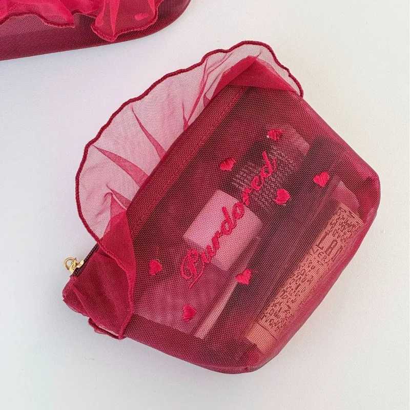 1 piece of Fi American Pink Red Coin Makeup Bag with Ruffle Heart Shaped Student Female Lipstick Makeup Box Large Capacity Makeup BagXJ250415