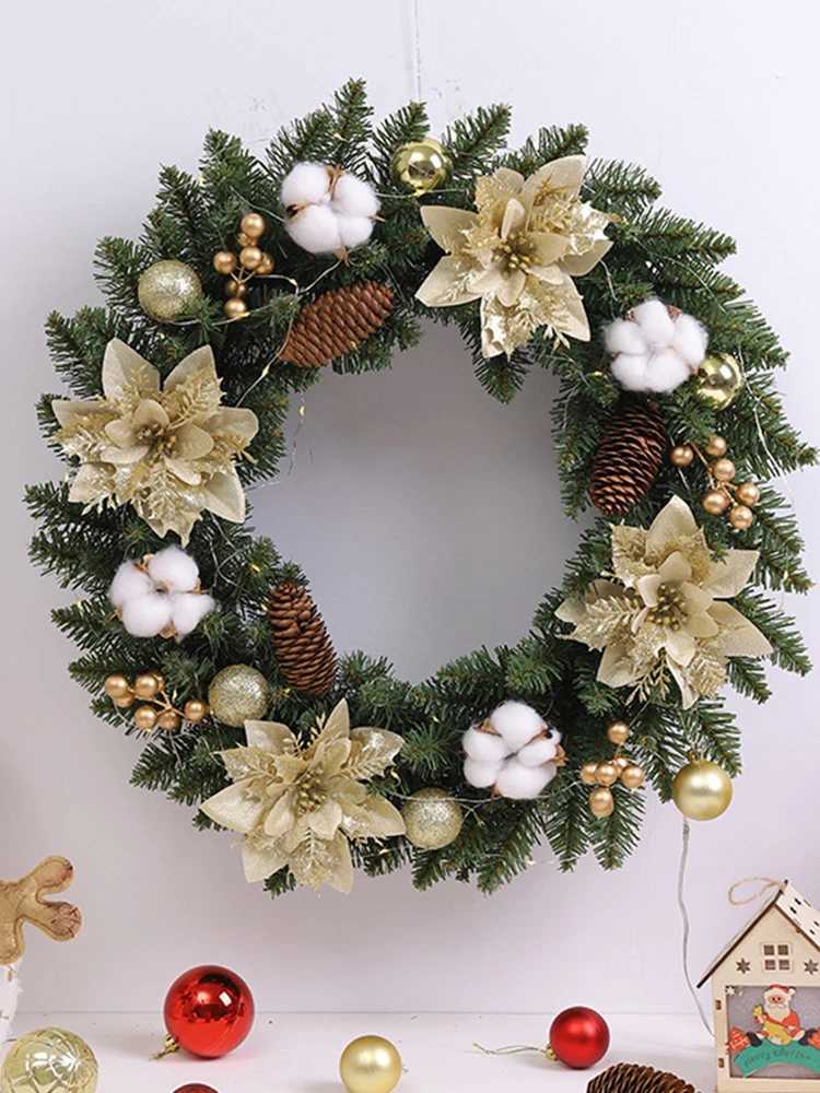 Christmas Door Decor Wreaths with Spruce Pine Cones Berry Ball 40CM Hanging Garlands Realistic PVC Light Up for Home Party DecorM251115