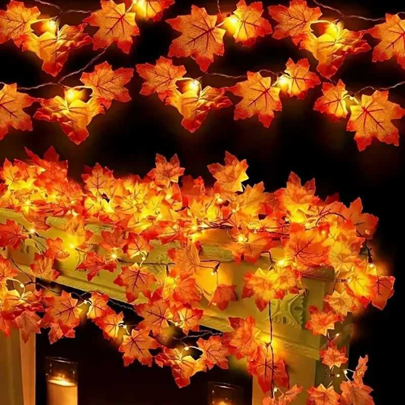 Fall Thanksgiving Artificial Maple Leaf Leaves 10/20LED Light String Garland Home Party DIY Halloween Christmas Decoration 2025M251115