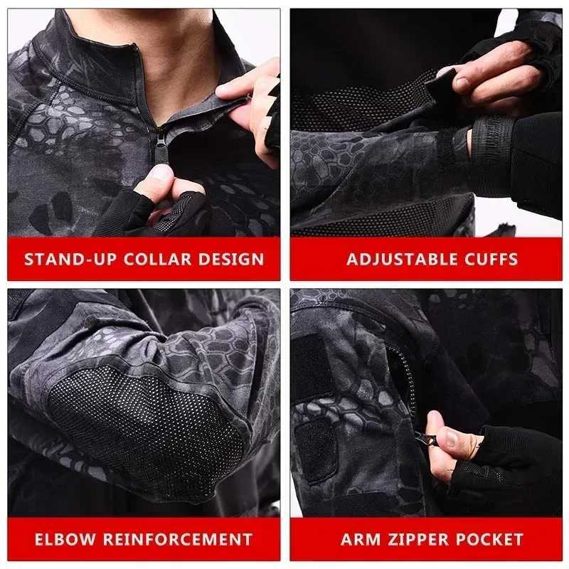 Outdoor tactical shirt mens long seven top combat shirt camouflage 1/4 zipper tear resistant elastic hiking T-shirt hunting suit W250415