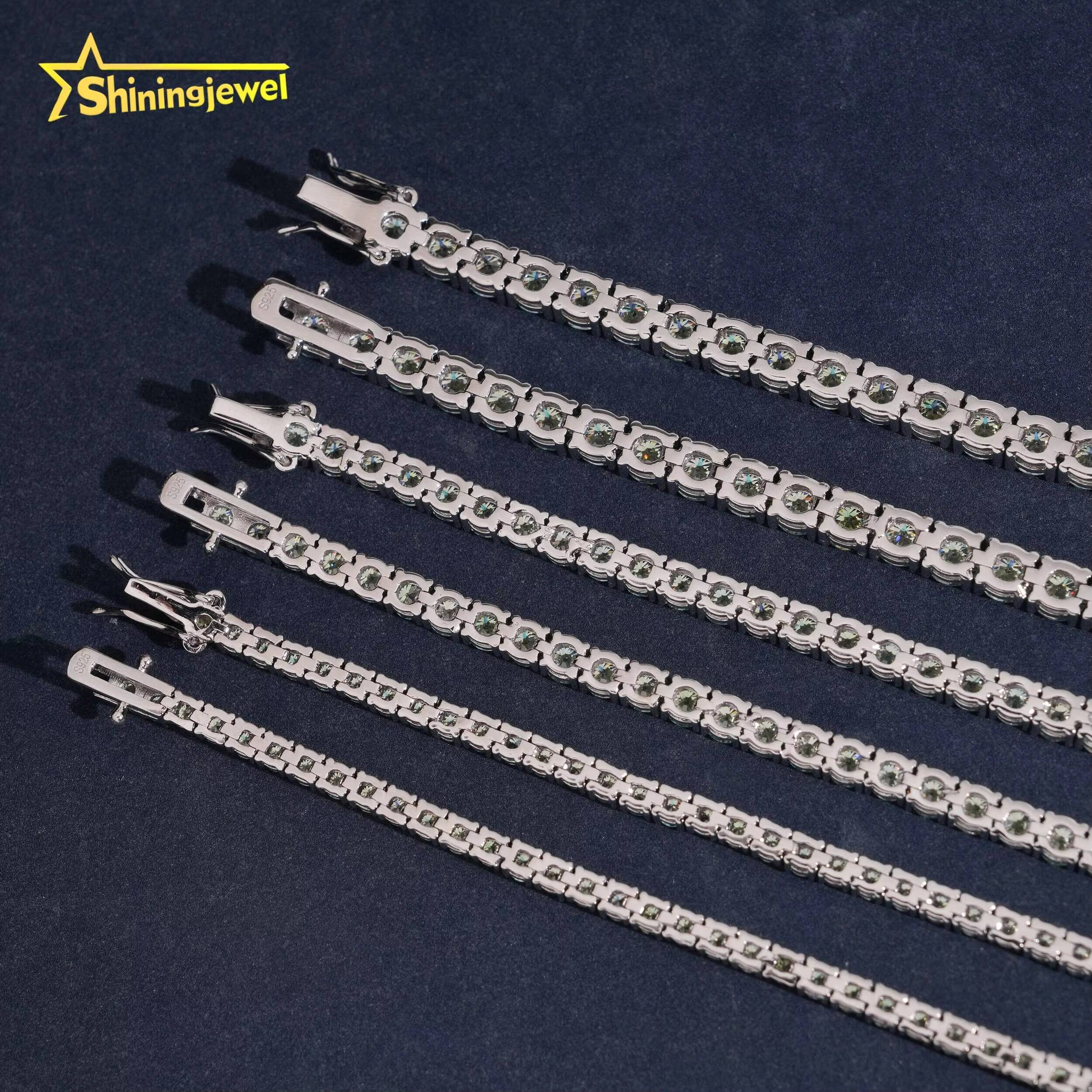 925 Sterling Silver Bracelet Men Women GRA Certificated 3mm 4mm 5mm Blue Green Moissanite Tennis Bracelet Daily Wear