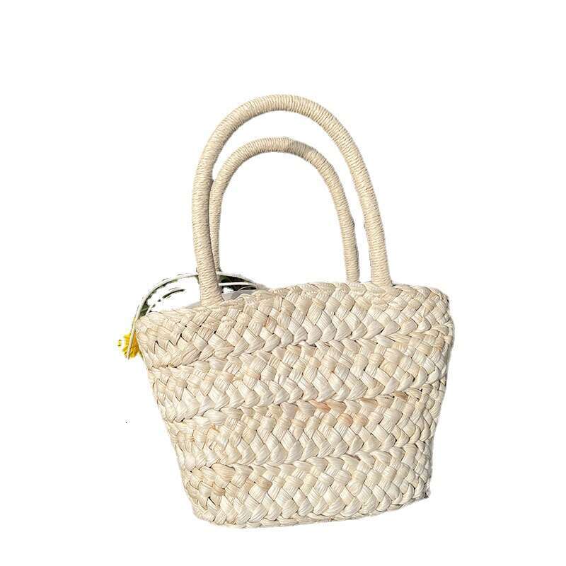 Handmade Beach Bag Fresh Straw 2024 New Cute Woven Handheld Korean Style Versatile Small Basket Women's Bag Kq2