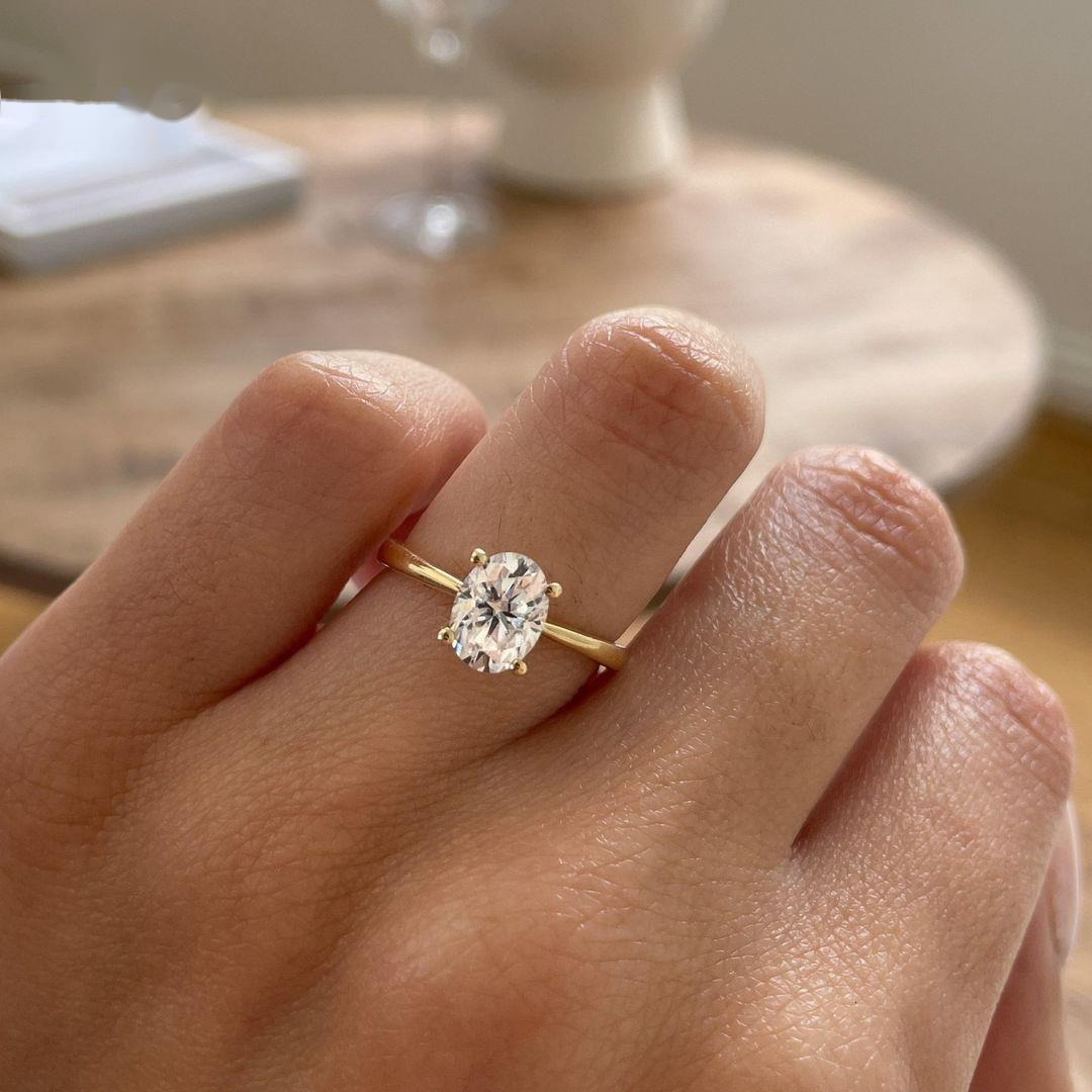 Fancy 14K 0.5Ct 1Ct 1.5Ct 2Ct Oval Cut CVD Lab Grown Diamond Rings D-VS1 Diamond Solitaire Wedding Engagement Rings Double Claws