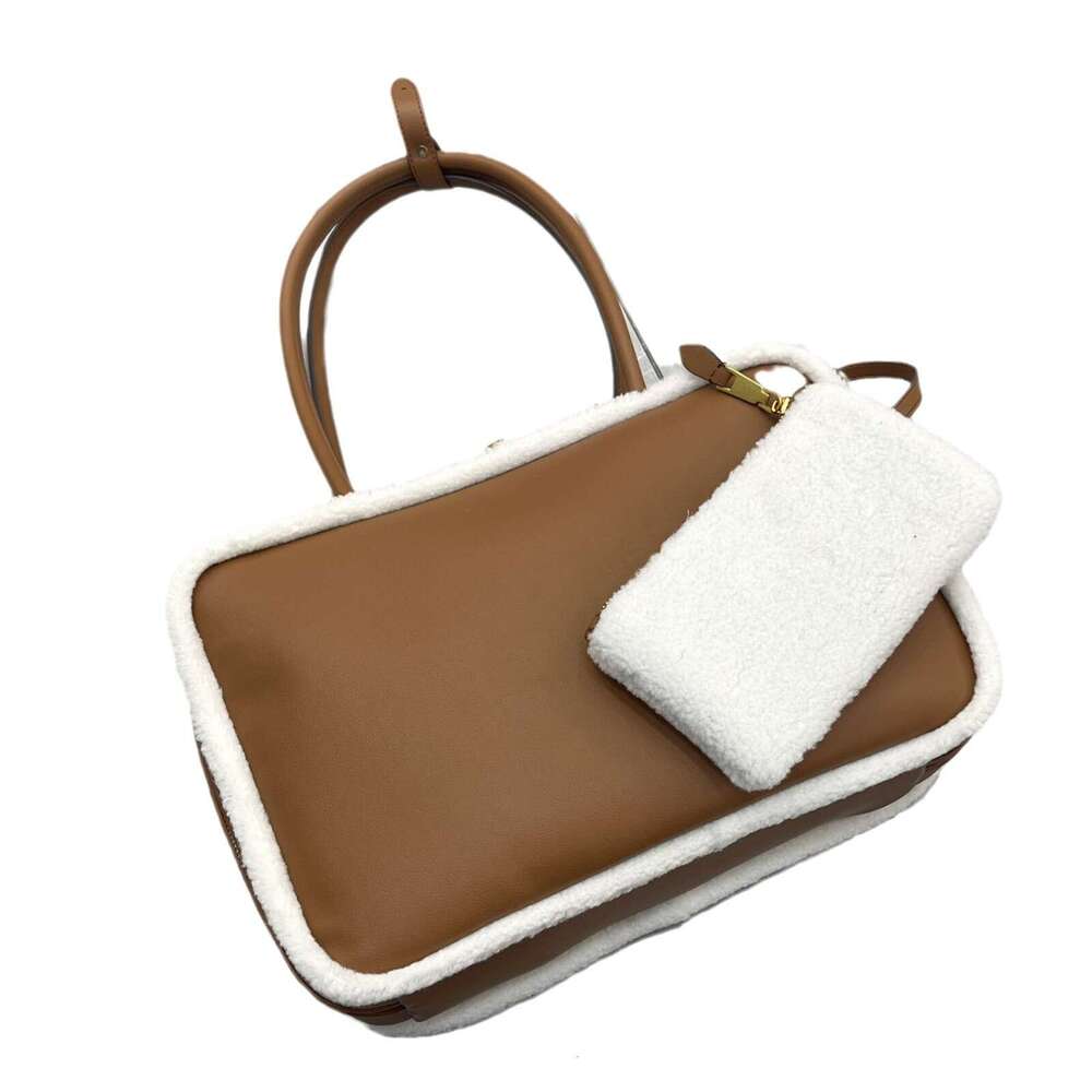 Mm Women's Bags Internet Celebrity's Casual Versatile Cowhide And Wool Shoulder Under Arm Briefcase, Tote Bag, Cute For Women
