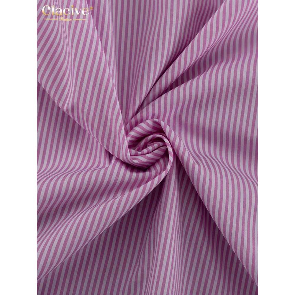 Clacive Fashion Pink Stripe 2 Piece Women Outfit Elegant Sleeve Shirt With High Waist Long Skirts Set Female Streetwear