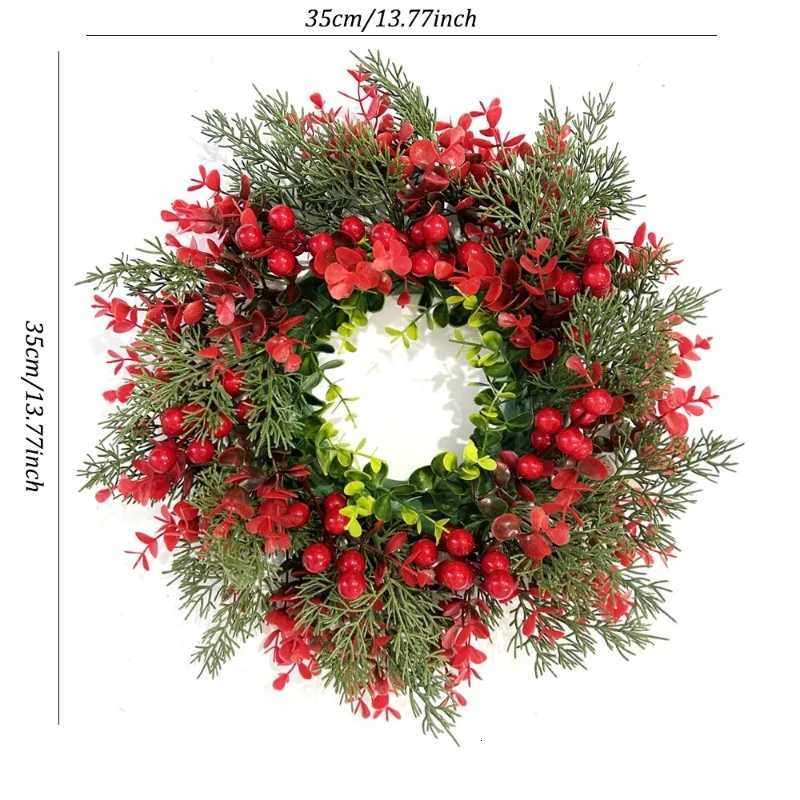 Artificial Red Berry Wreath 35cm Christmas Decor Hanging Garland for Winter Festival Xmas Outdoor Wall Decoration Fake WreathM251115