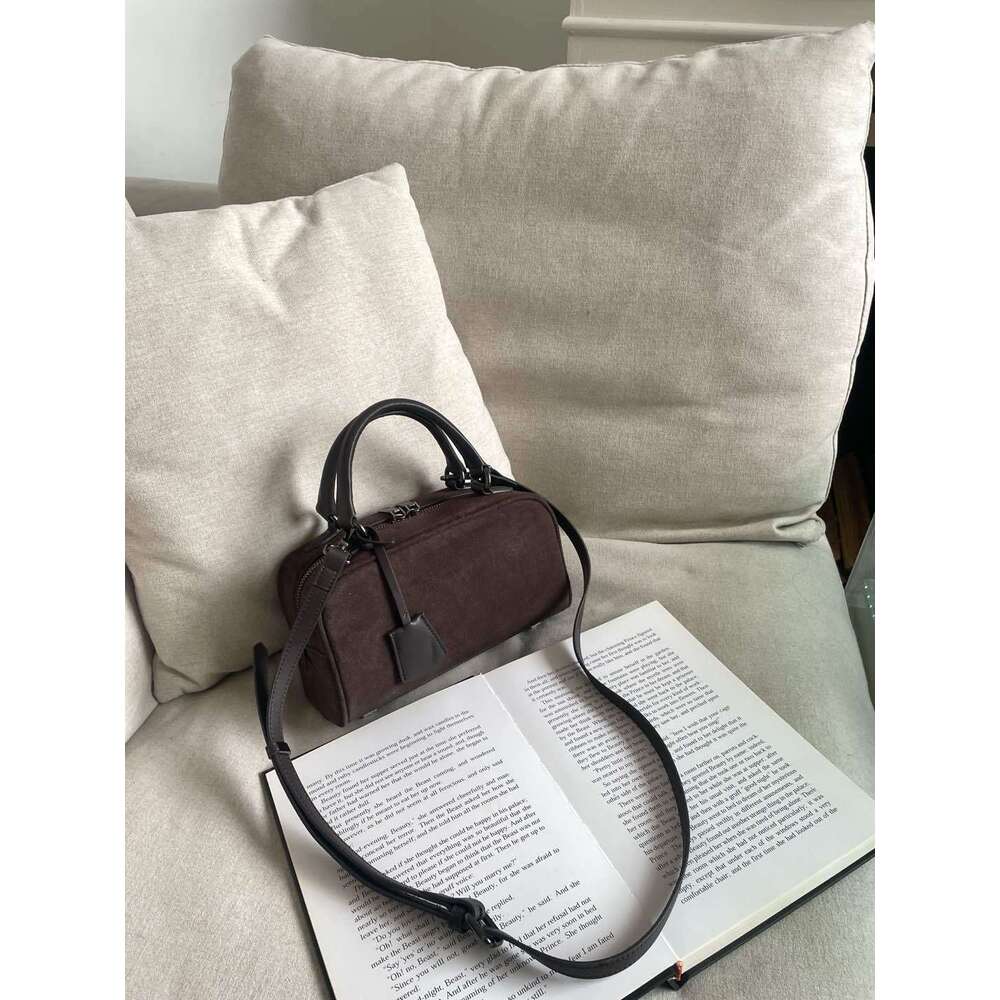 Mm Women's Bags Niche Suede Bowling Box Bag New Boston Tote Single Shoulder Crossbody Bag, High-Quality