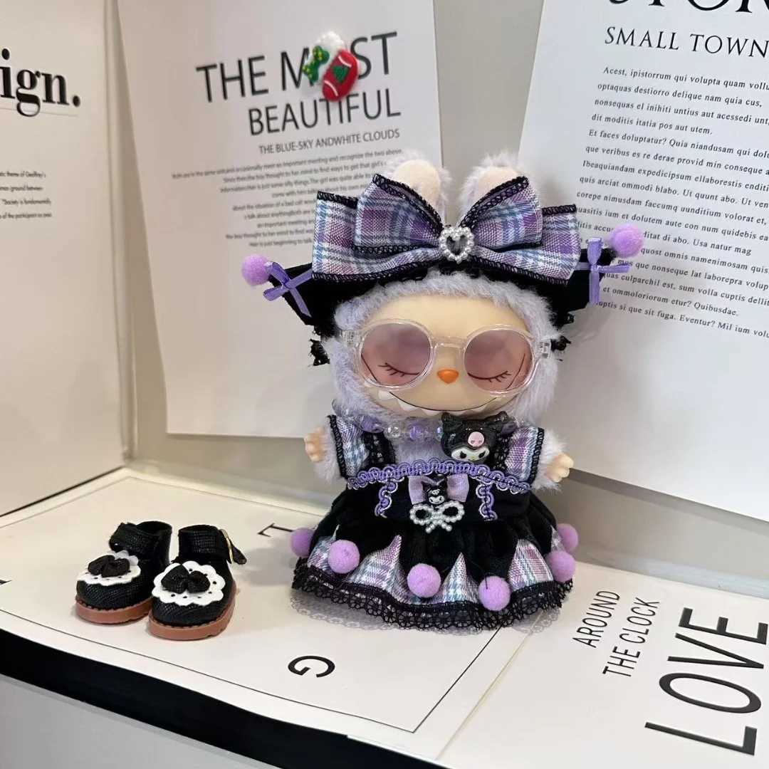 17cm Labubu Doll Clothing Monster Clothing Accessories Clothing DIY Childrens Gift Kuromi Dress Purple Cool Girl Hairband EE22A X250415
