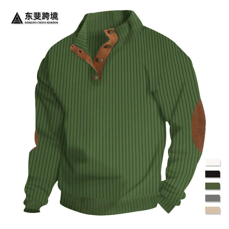 Cross-Border American Style Autumn Winter Jacquard Ribbed Western Denim Sports Fashion Casual Men's Long Sleeve Stand Collar Sweatshirt