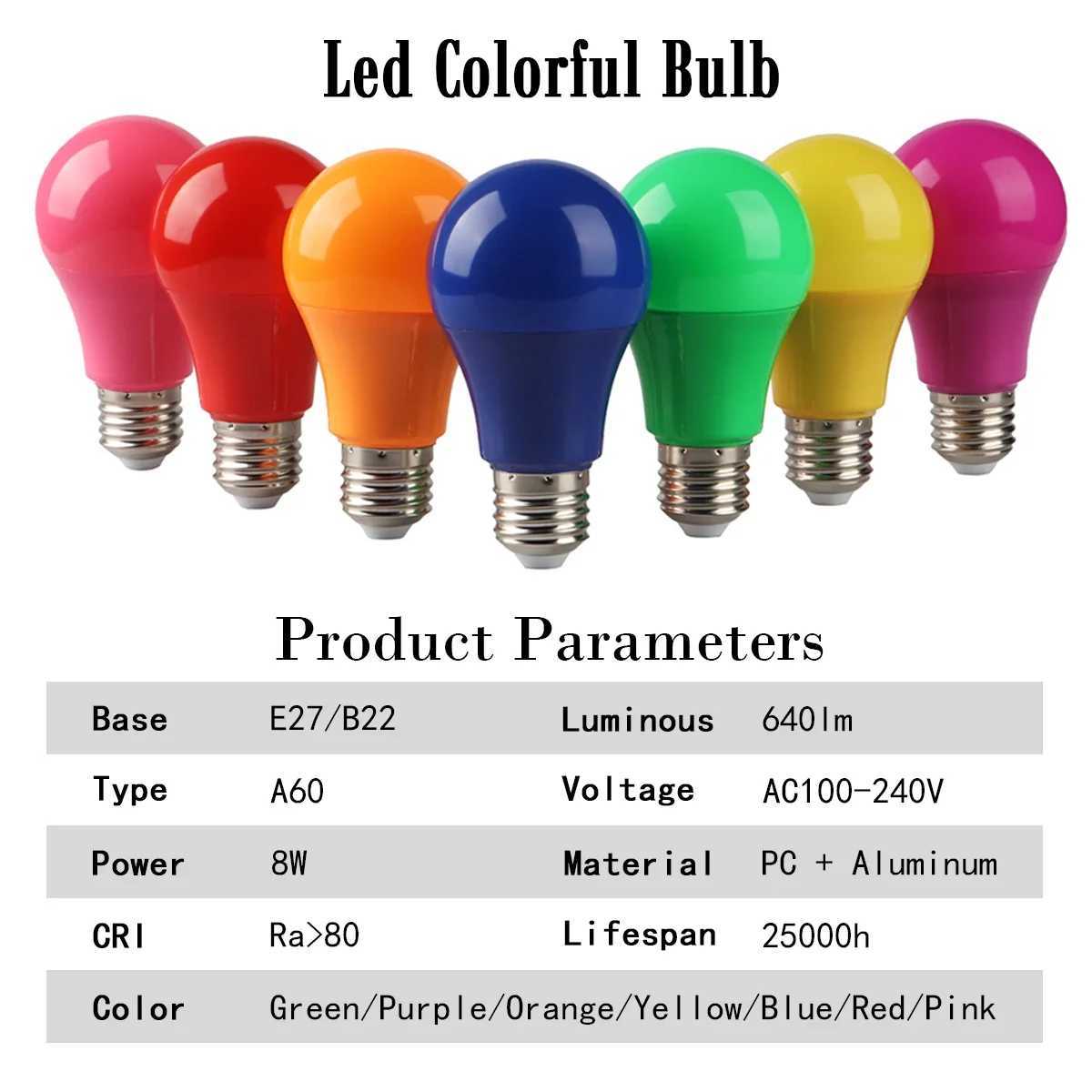 2-12pcs Universal plug E27 screw socket lamp holder 8w red yellow blue green pink light night light LED color light bulb C251115