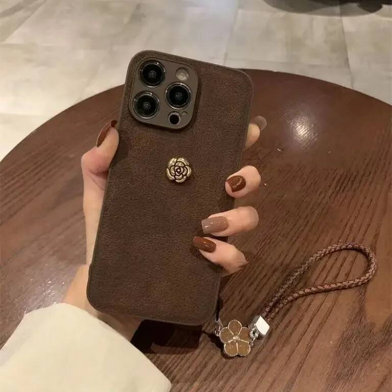 3D Camellia leather Phone Case For iPhone 17 17promax 16 16pro 15 Pro Max 14 13 12 11 16promax Shockproof Silicone Cover