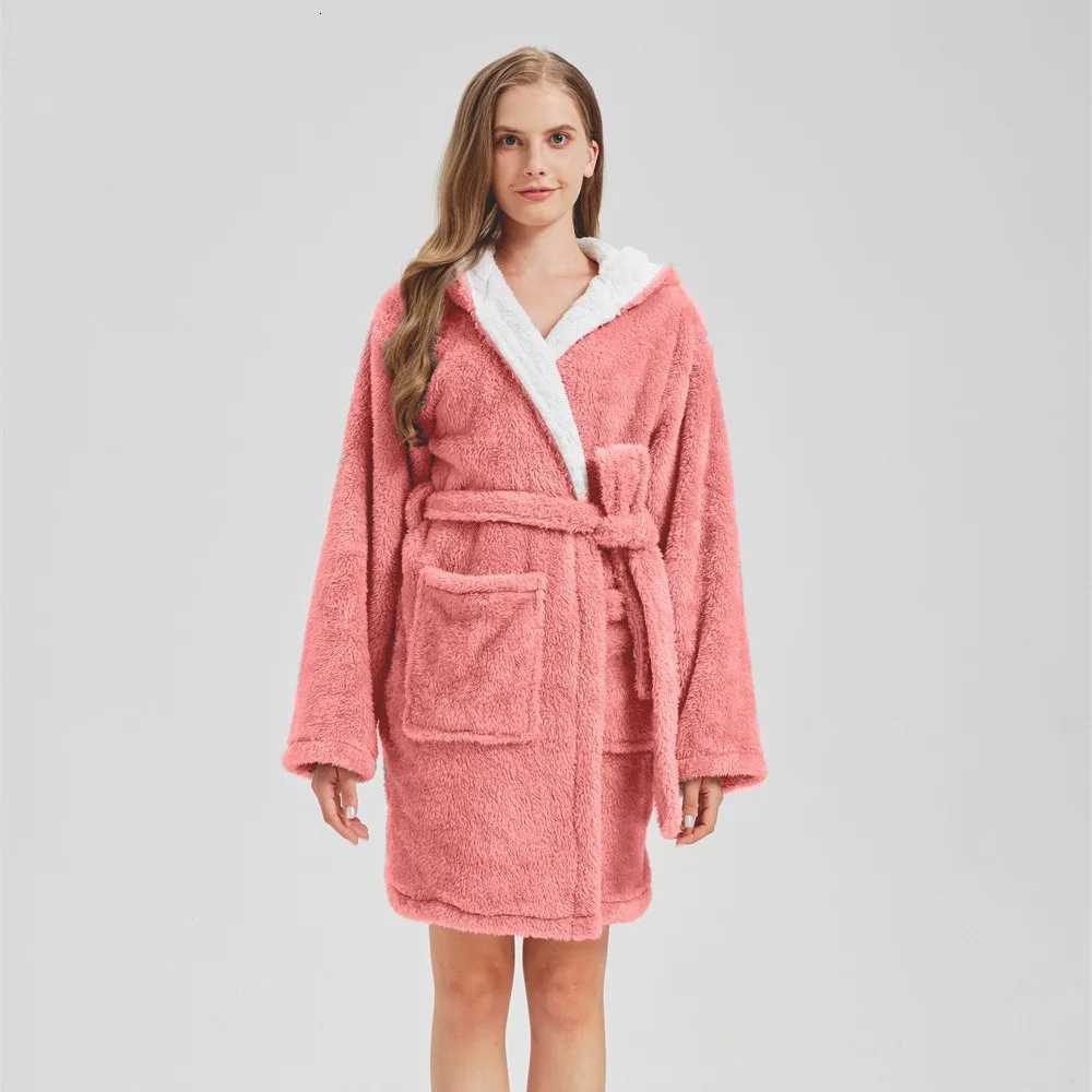 Colorful Hooded Robe Women Home Wear Autumn Winter Warm Bathrobe Adults Pajamas Coral Fleece Sleepwear Couples Long Bath Robe C251115