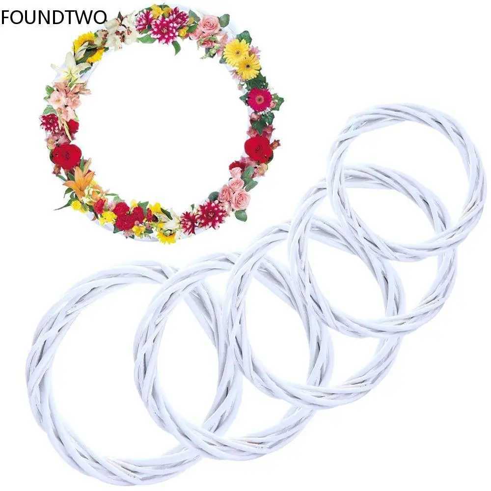 White Garland Wicker Round Design Christmas Tree Rattan Wreath Ornament Vine Ring Decoration Home Party Hanging Flower CraftM251115