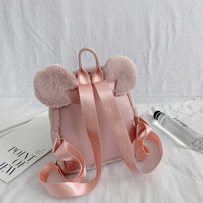 Bear Ears Plush Women Backpack Faux Fur Shoulders Bag Cute Furry Women Bag Mini Girl Backpacks NEW Winter Bags For Women 2020W251114
