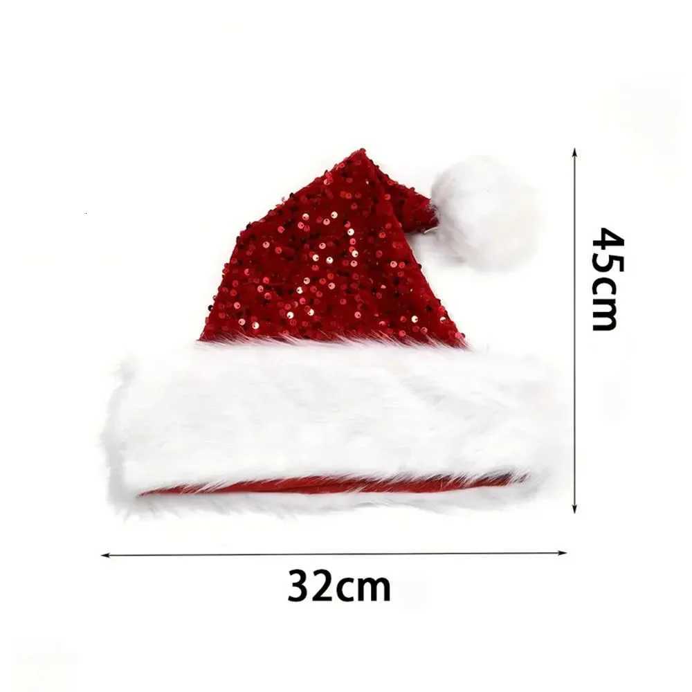 Sequin Christmas Hat Plush Solid Color Sparkle Santa Claus Hat with Long Fluffy Pompom For Adult Kids Christmas Party Decoration Y251115