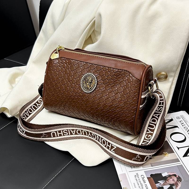 Leather Women's Shoulder Crossbody Pillow Barrel Woven Bag