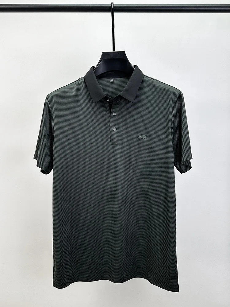 High end ice silk short sleeved T-shirt for mens summer fashion plain letter suitable for cool and breathable casual polo shirts 250410