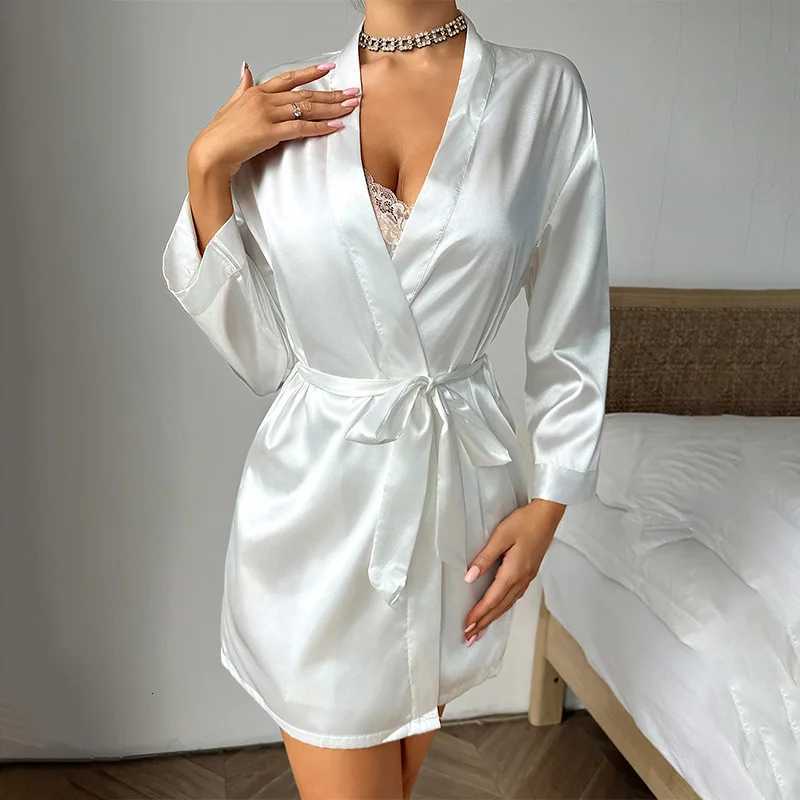 Pajamas Women Summer European and American Ladies Lace-up Bathrobe Sexy Morning Gown Home Dress Can Wear Ice Silk Robe Lingerie C251115