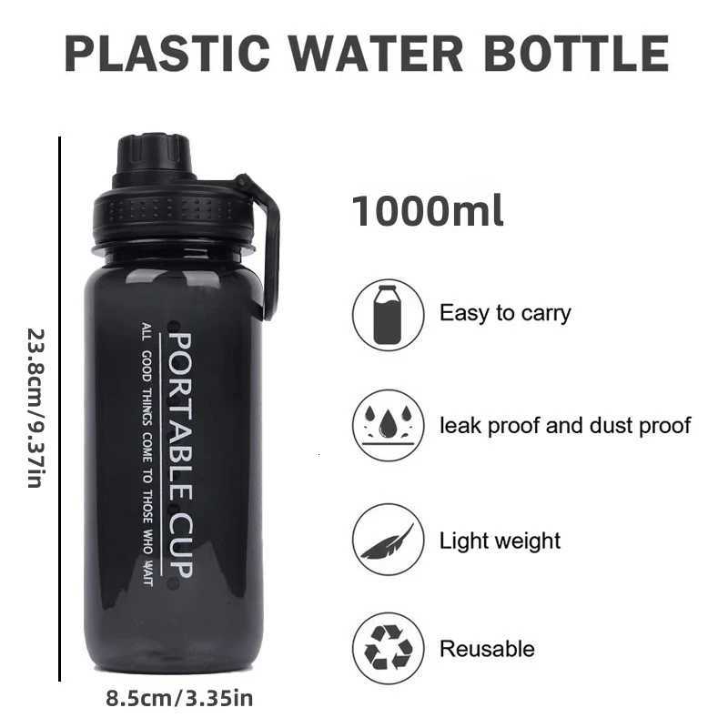 1000ml Large Capacity Sports Water Bottle Leakproof Plastic Water Jugs With Handheld Ring Outdoor CyclingHiking Beach Gym KettleW251114