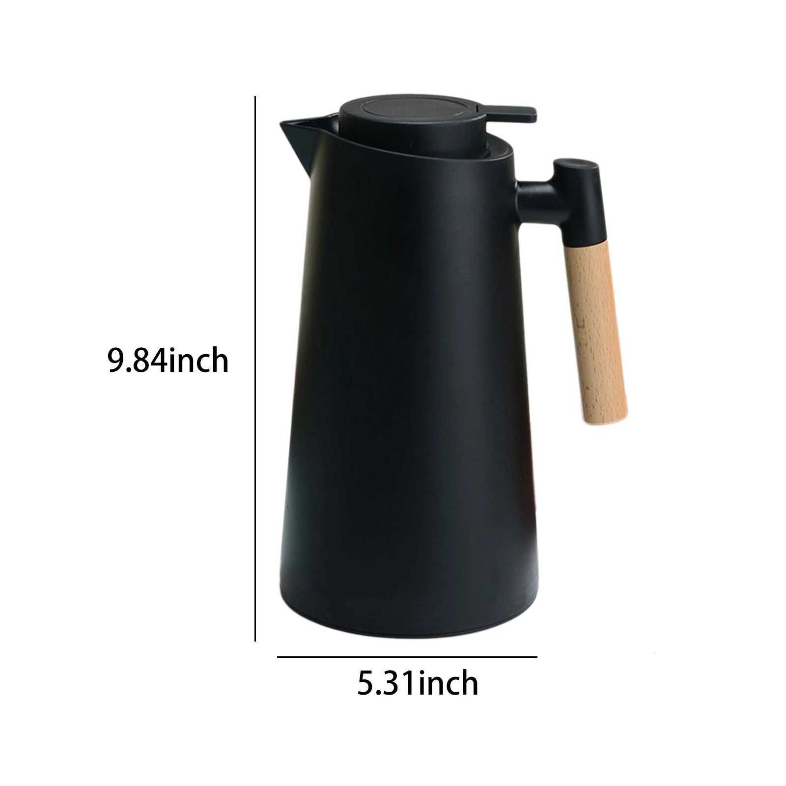 1L Thermal Coffee Carafe Double Walled Vacuum Coffee Pot Thermos Pot With Wood Handle Kettle Insulated Carafe Keeping Hot Cold Y251114