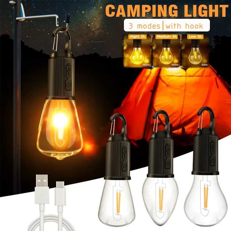Outdoor USB Rechargeable LED Lamp Bulbs With Hook Bright Emergency Light Hook Up Camping Fishing Portable Lantern Night Lights M251115