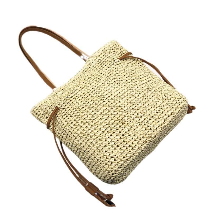 Handmade Beach Bag 2024 New Drawstring Hook Single Shoulder Crossbody Women's Bag, Large Capacity Straw Woven Bag Kq2