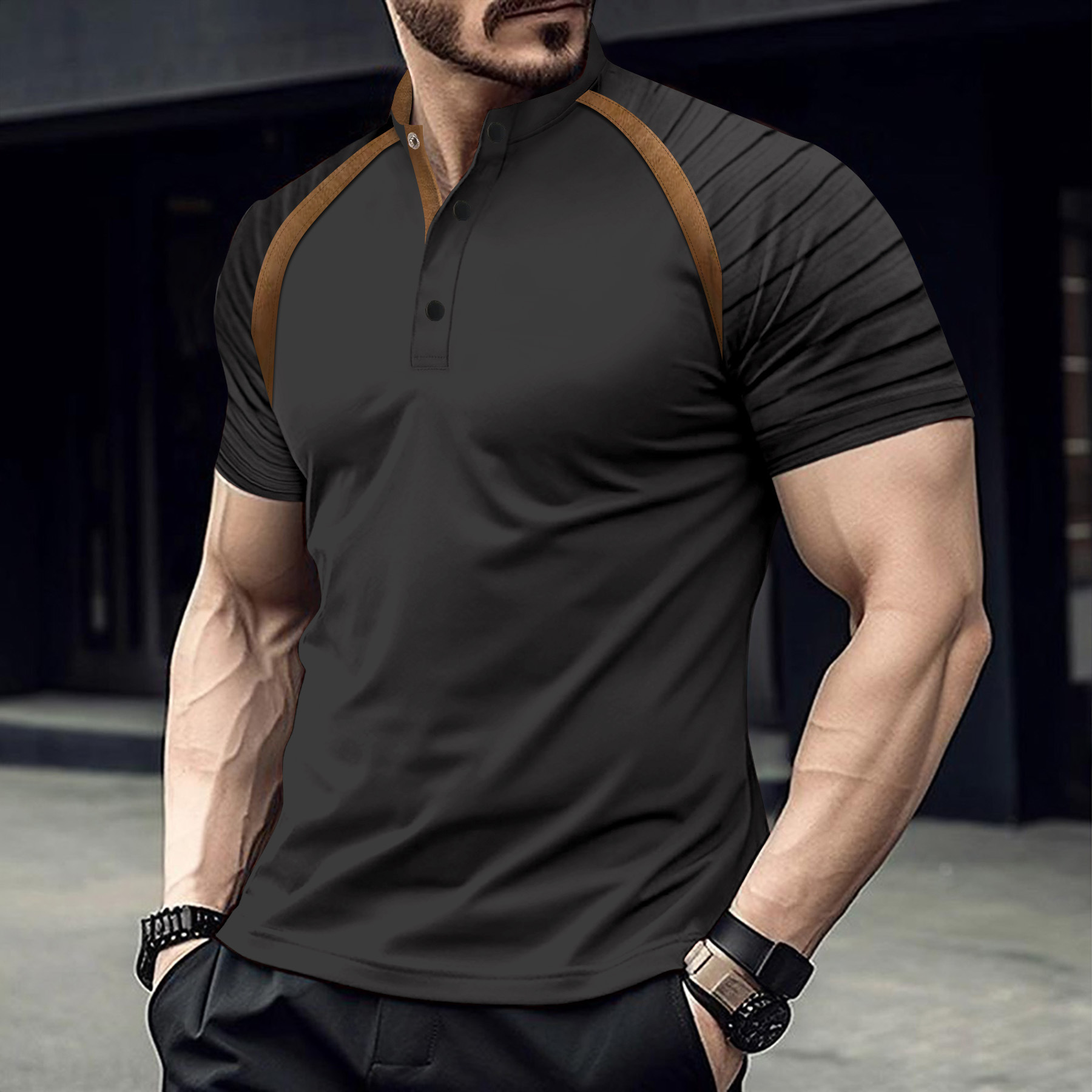 Quick sale summer mens short sleeved polo shirt with arm stripes mens sports polo shirt