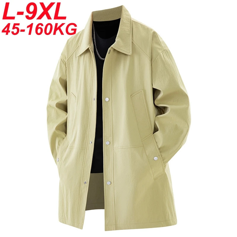 Mens long trench jacket large size 9XL 8XL 7XL 6XL collar casual jacket windproof summer/spring jacket 250415