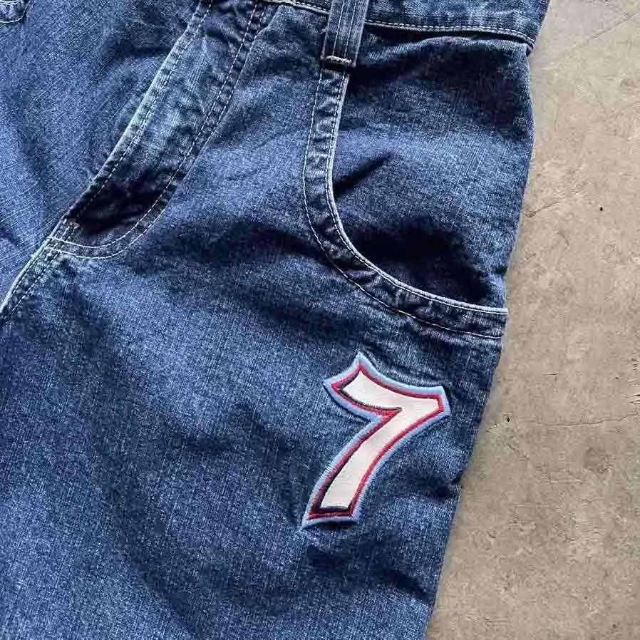 Harajuku Y2K bagged jeans mens retro embroidered high-quality jeans hip-hop gothic casual wide leg jeans T-shirt clothing X250415