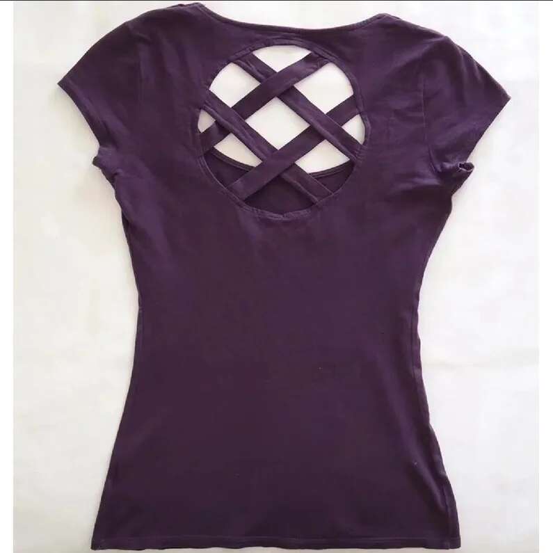 Retro Gothic new printed purple back hollow women T-shirt Y2k fit and slim summer fashion design short top