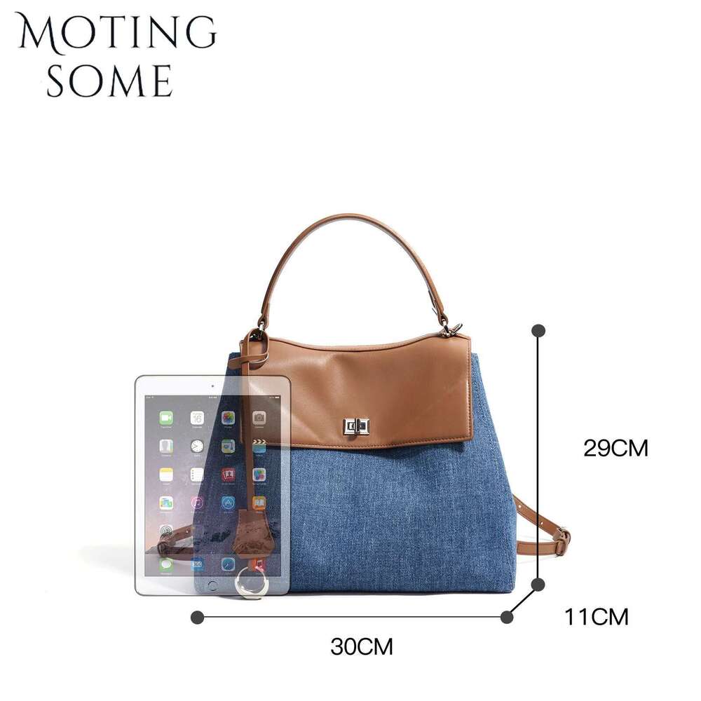 Motingsome 2025 New Niche Design Tote Denim Fabric Fashion Backpack School Bookbag Shoulder Large Capacity Bag