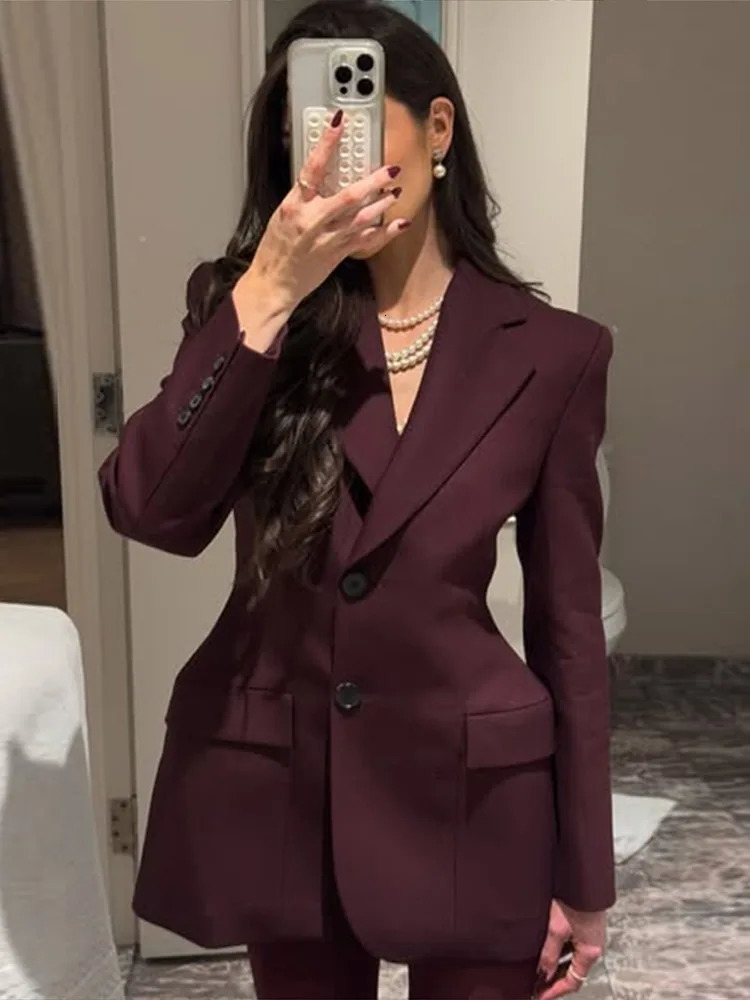 Suit jacket womens waist V-neck single chest solid color jacket womens pocket jacket top 250415