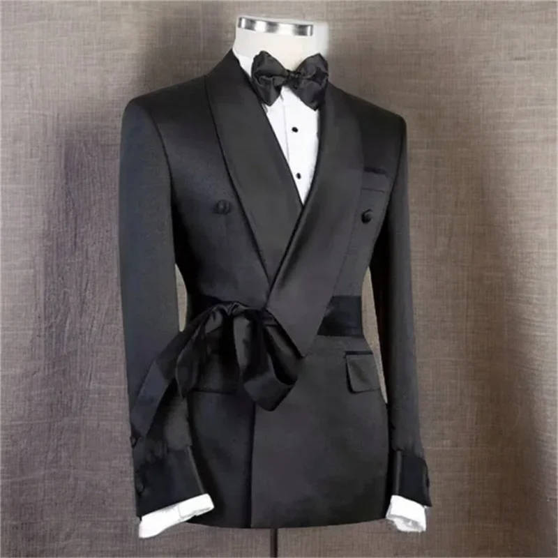 Classic Black Wedding Tuxedos 1 Piece Set Jacket Drawstring Men Suit Shawl Lapel Fashion Style Party Suits Customized