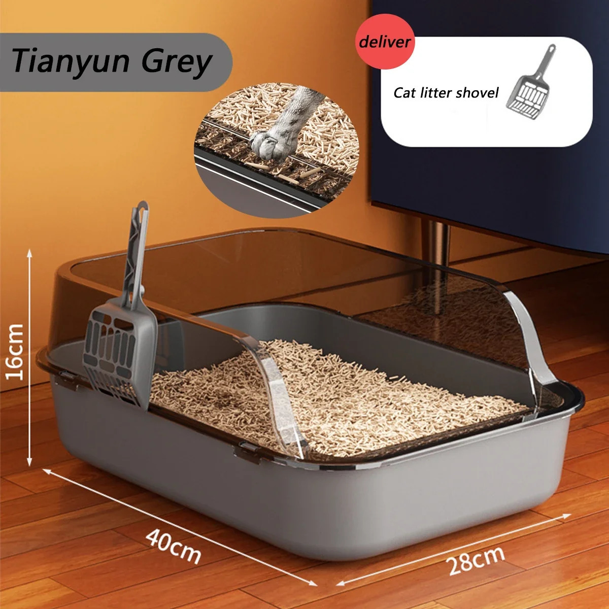 Cat Litter Box Thickening Kitty Sandbox Semi-enclosed High Side Splashproof Pet Bedpans with Litter Scoop Cleaning Cat Supplies 250414