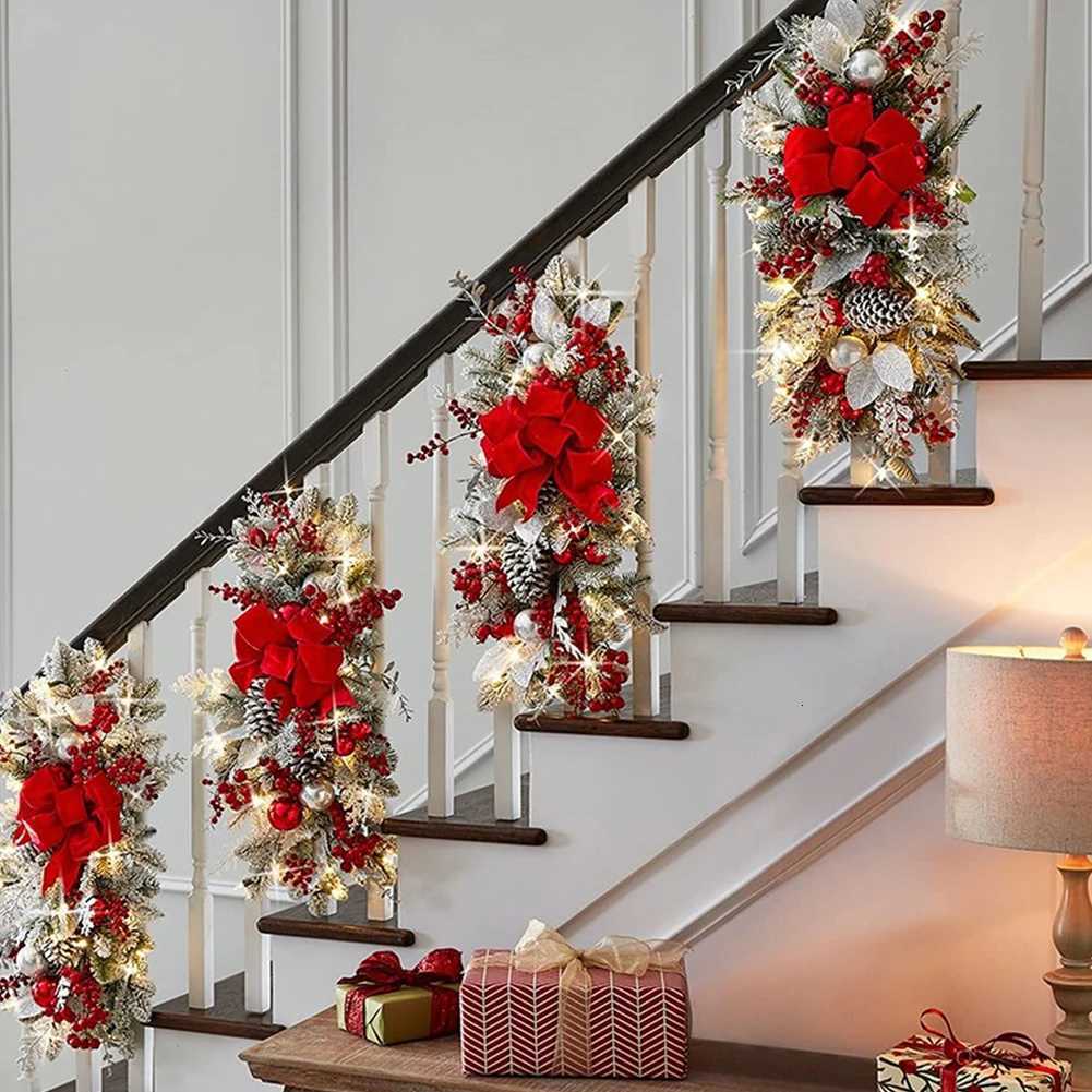 Christmas Swag Wreath Pendants without/with Light Swag Trim Garland Home Door Window Decoration Party SuppliesM251115