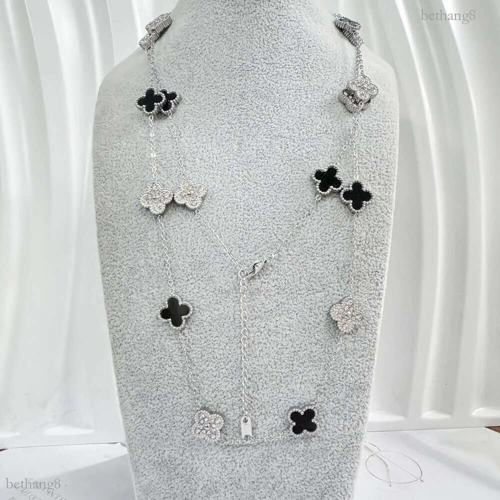 90CM 20 wer double-sided dia shell lucky clover necklace titanium steel sweater chain