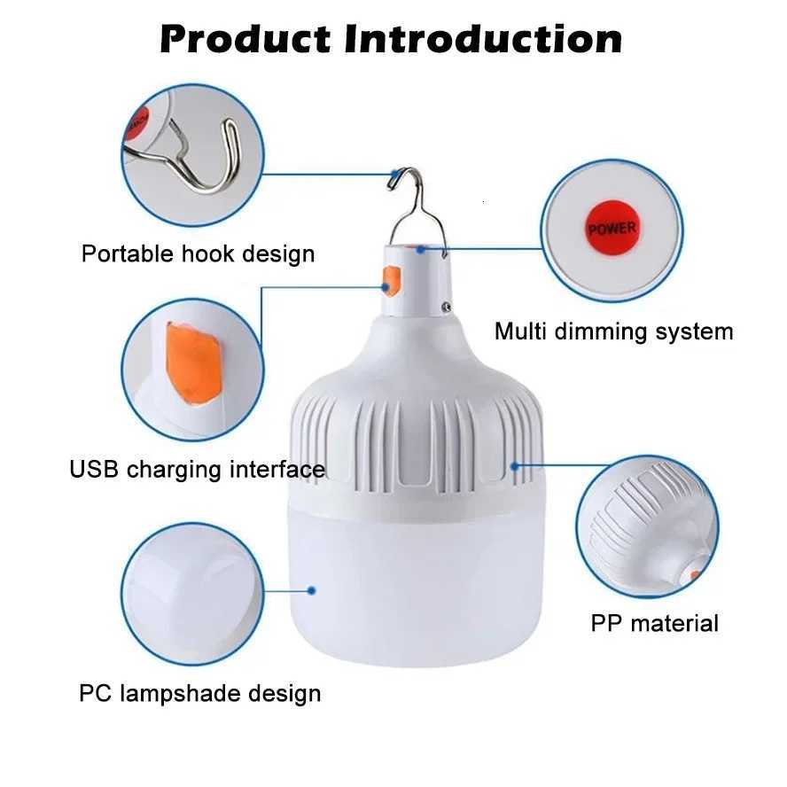 Outdoor USB Rechargeable LED Lamp Bulbs High Brightness Emergency Light Hook Up Camping Fishing Portable Lantern Night Lights M251115