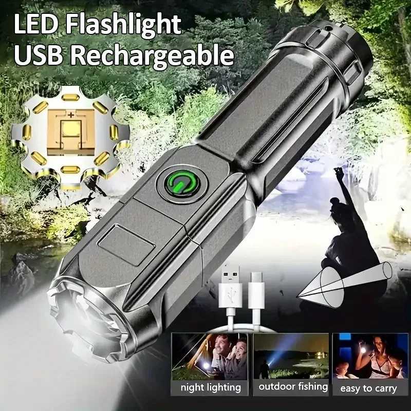 4 Lighting Mode Super Bright LED Flashlights Telescopic Zoom Tactical Torch USB 18650 Long-Range Waterproof Camping Flashlight M251115