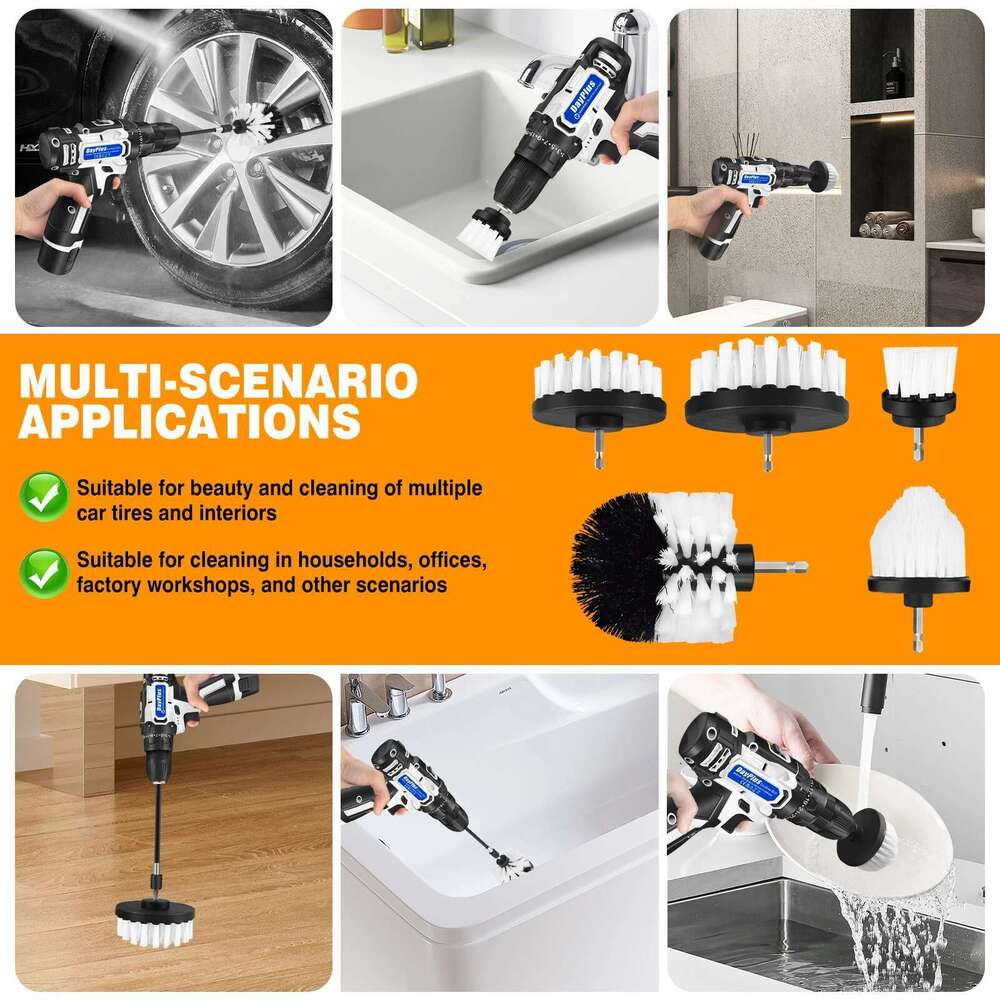 Dayplus 2-In-1 Cordless Drill & Electric Spin Scrubber Cleaning Combi Set W/Battey And Charger 25+1 Keyless,6Pcs Brush