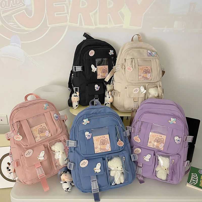 Popular Pink Purple Color Girls High School Student Backpack BagsW251114