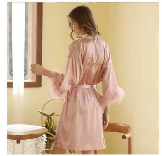 Wedding Party Bride Bridesmaid Robe Embroidery Kimono Female Satin Bathrobe Loose Sleepwear Gown Feather Fashion Home Dress C251115