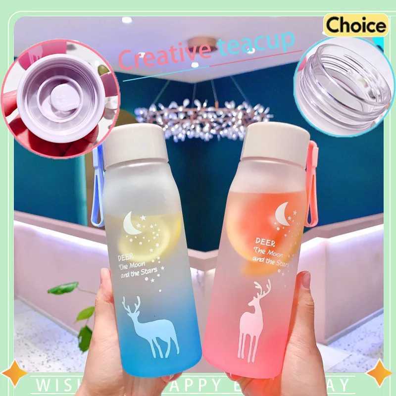 580ml Water Bottle Portable Gradient Color Plastic Water Cup Outdoor Sports Leakproof Drinking BottleW251114