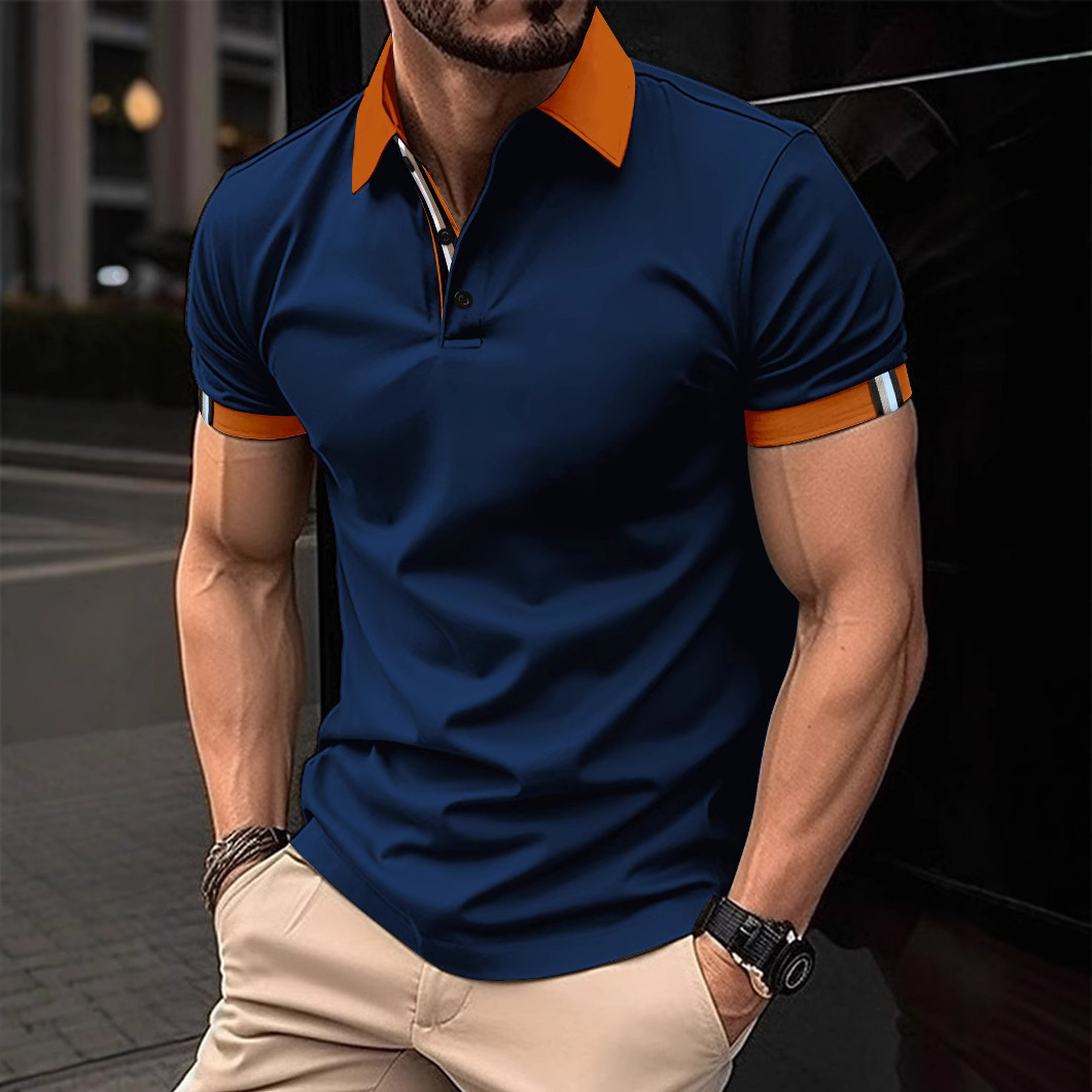 New Summer Mens Casual Collar Button Business Polo Shirt Solid Color Short Sleeve T-shirt