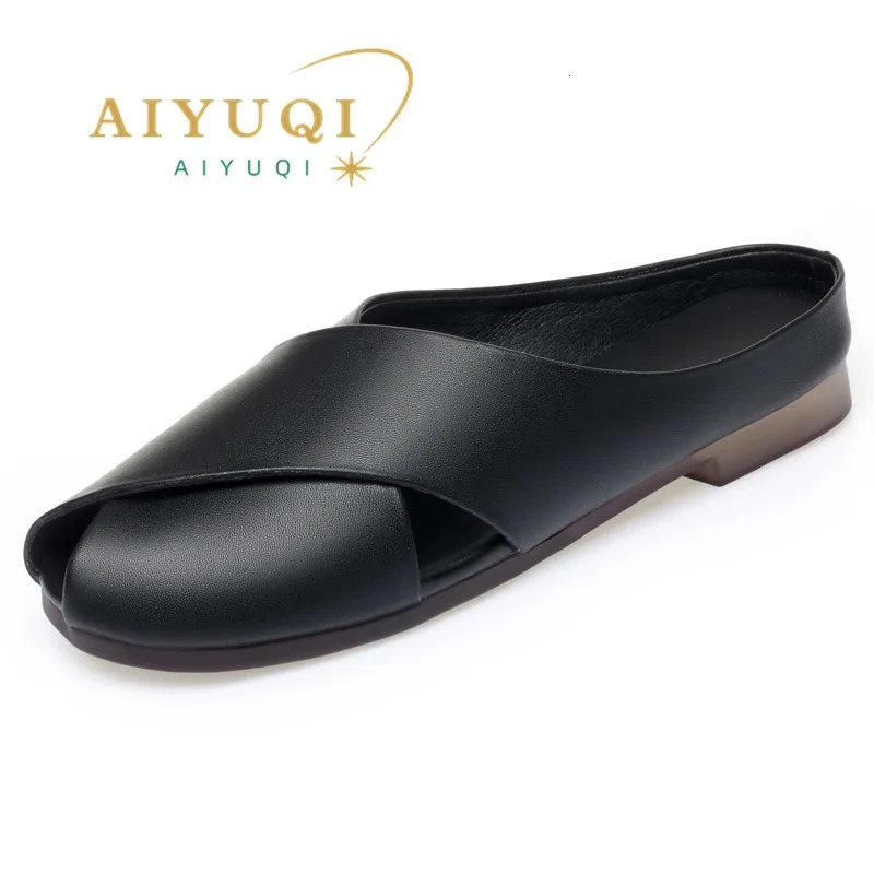 AIYUQI Slippers Women Summer Outer Wear Genuine Leather Closed Toe Women Slippers Large Size Non-slip Slippers For Women 250411