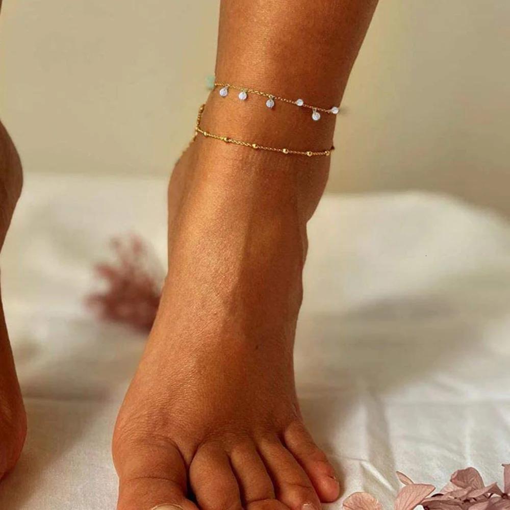 MinaMama Multilyaer stainless steel tassel zircon crystal anklet for womens yoga beach leg bracelet anklet chain jewelry 250408